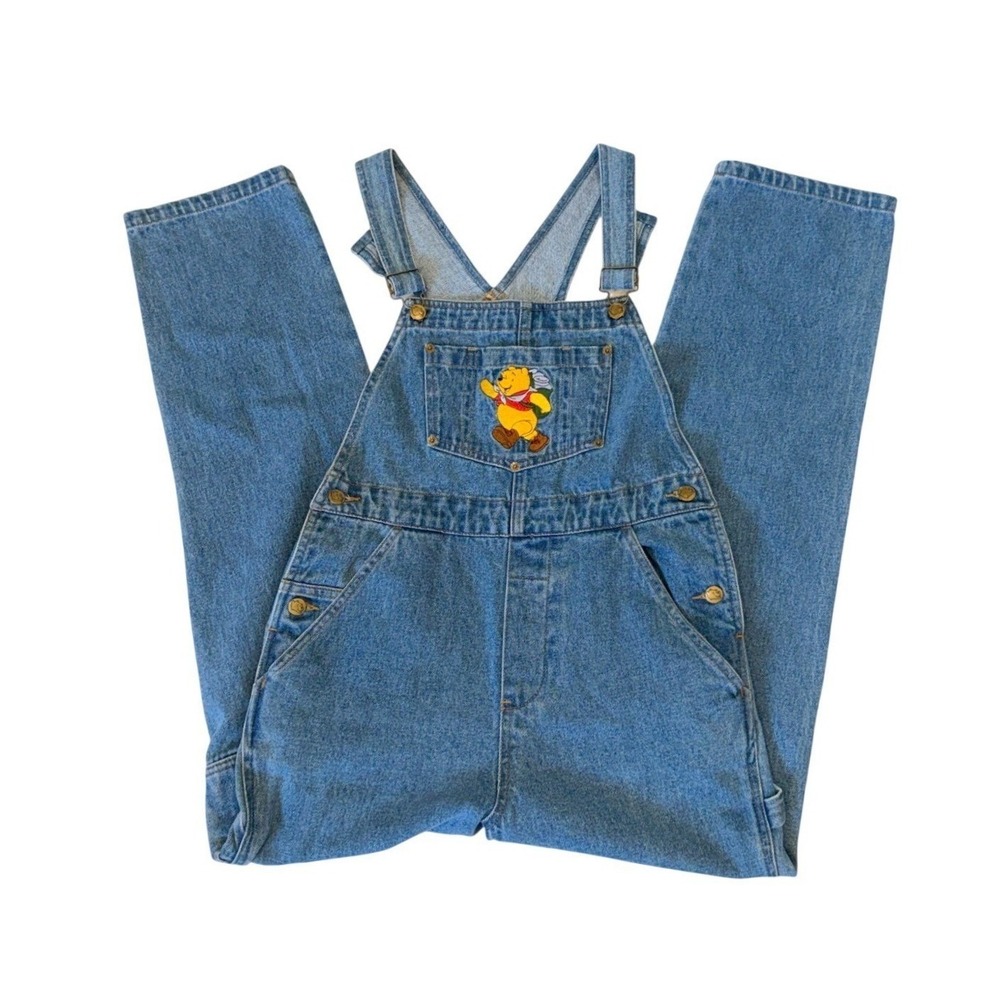 VTG 90s Disney Winnie Pooh Womens M Denim Bib Overalls Hiking Pooh Embroidered